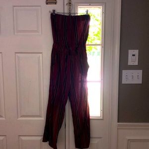 Strapless red Striped Jumpsuit